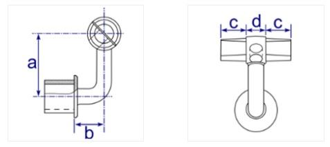 Diagram showing dimensions of DDA 747 Assist Internal Swivel Bracket Fitting